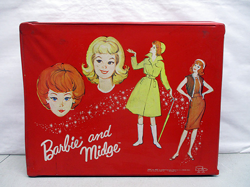 image of Barbie and Midge Red Vinyl Doll Carrying Case