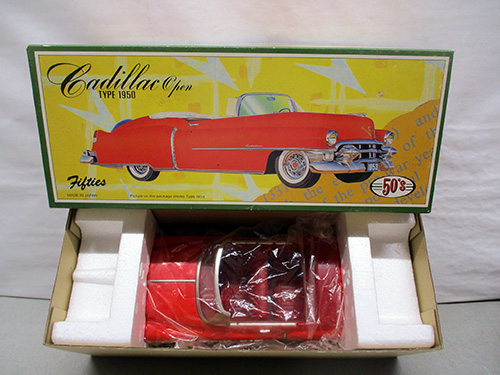 image of Japanese Friction Cadillac Open Type 1950 Model Car in Original Box