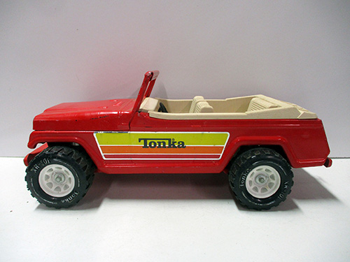 image of Tonka Red Jeep Toy with Yellow Stripe Design