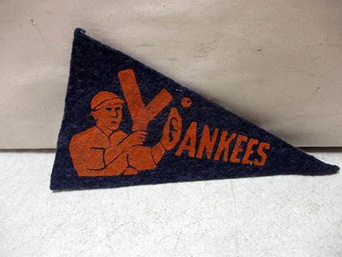 image of Vintage Yankees Felt Pennant with Baseball Player Design