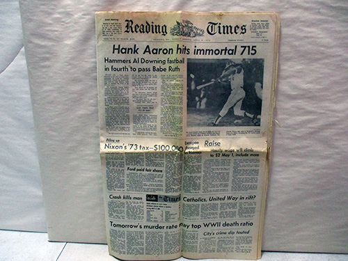 image of 1974 Newspaper Featuring Hank Aaron's 715th Home Run