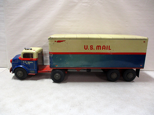image of Tin U.S. Mail Truck with Detachable Trailer