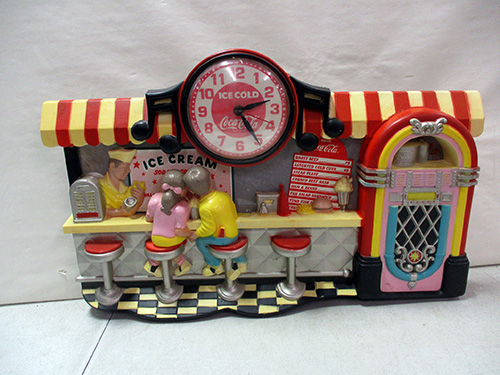 image of Coca-Cola Diner-Themed Wall Clock and Decor