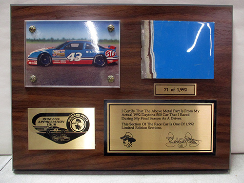 image of Richard Petty Signed Limited Edition Plaque with car piece