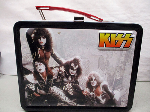 image of KISS Metal Lunch Box with Band Graphic and Red Handle