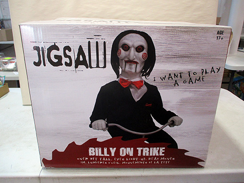 image of Jigsaw Billy on Trike Animatronic Halloween Decoration