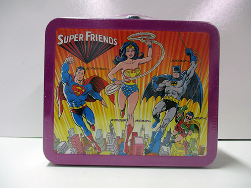 image of Super Friends Tin Lunch Box with Comic Hero Graphics