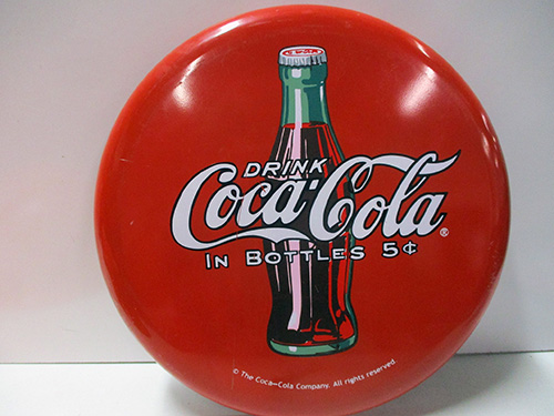image of Coca-Cola Round Metal Sign with Bottle Design