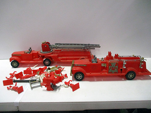 image of vintage model fire trucks