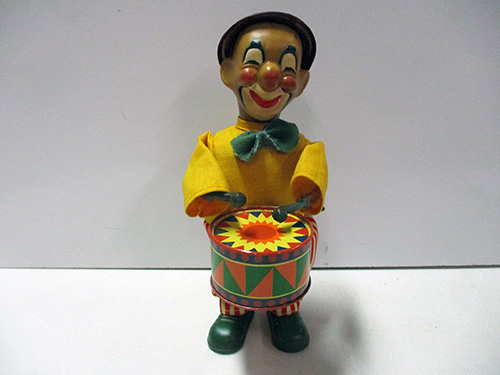 image of Tin Wind-Up Clown Toy with Drum